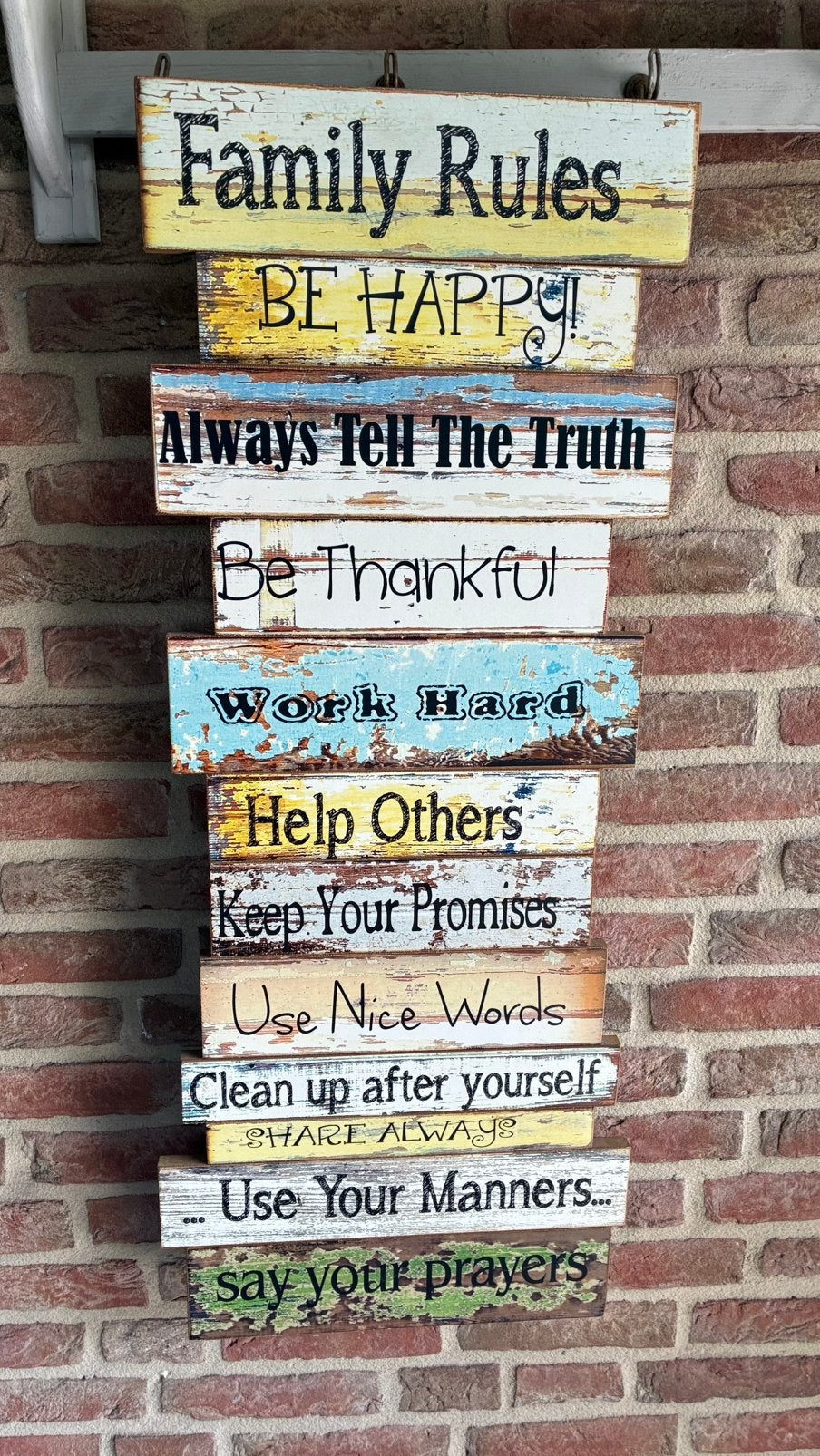 Groot wandbord van hout family rules, Ophalen, Zo goed als nieuw