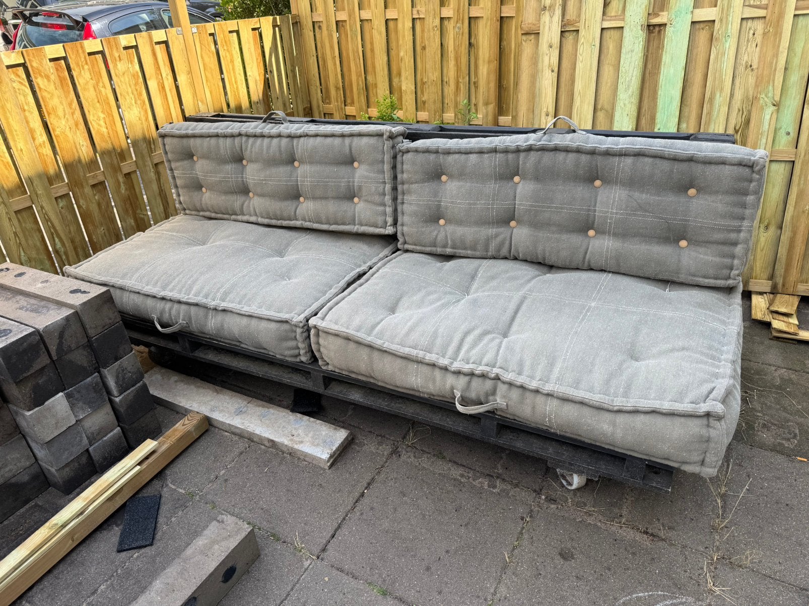 Pallet bank met kussens, Ophalen, Gebruikt, Bank