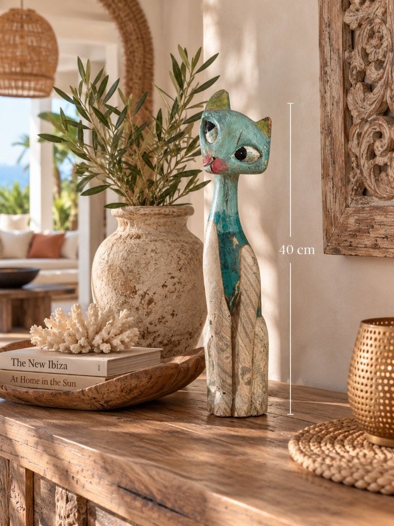Decoratieve houten kat – handgesneden, Verzamelen, Ophalen of Verzenden, Zo goed als nieuw, Dier