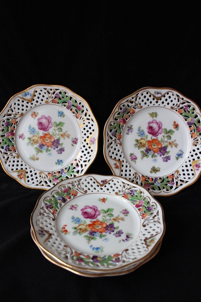 Antieke Dresden porselein 4 brood borden 1932-1944, Ophalen of Verzenden
