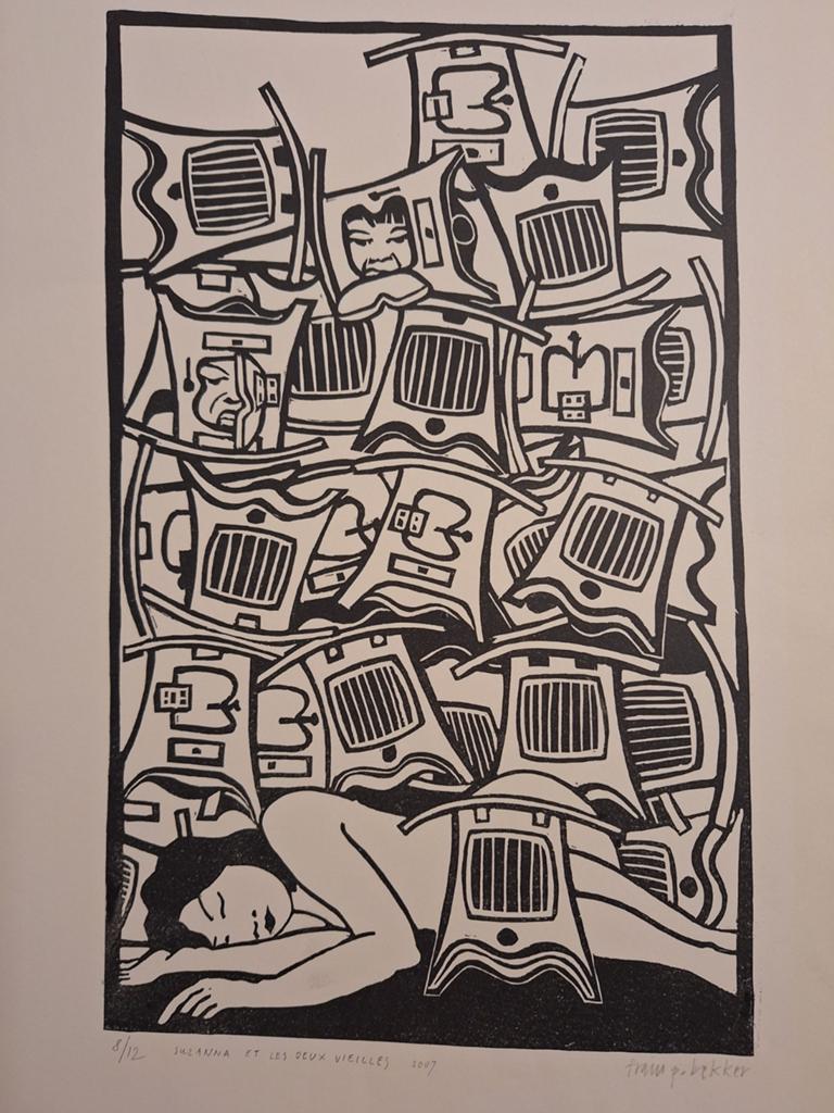 Houtsnede 'Suzanna ' door Frans P. Bekker, Antiek en Kunst, 2000 tot heden, Dagelijks leven, Ophalen of Verzenden, Houtsnede