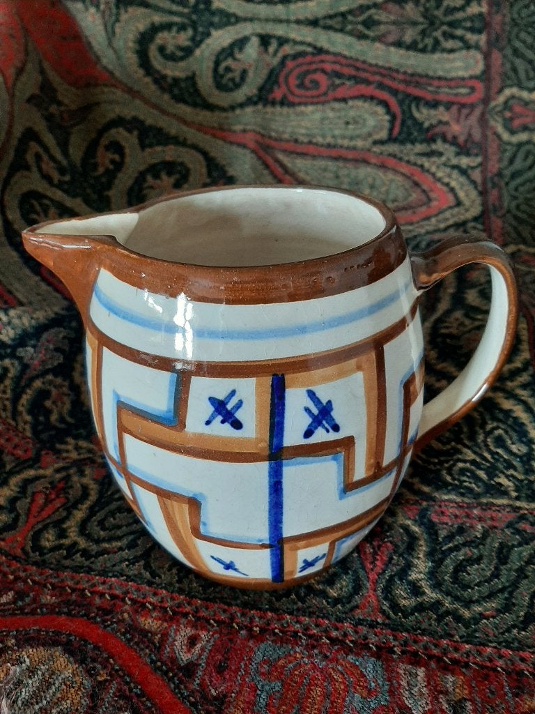 Vintage Aardewerken Kan met Geometrisch Patroon, Ophalen of Verzenden