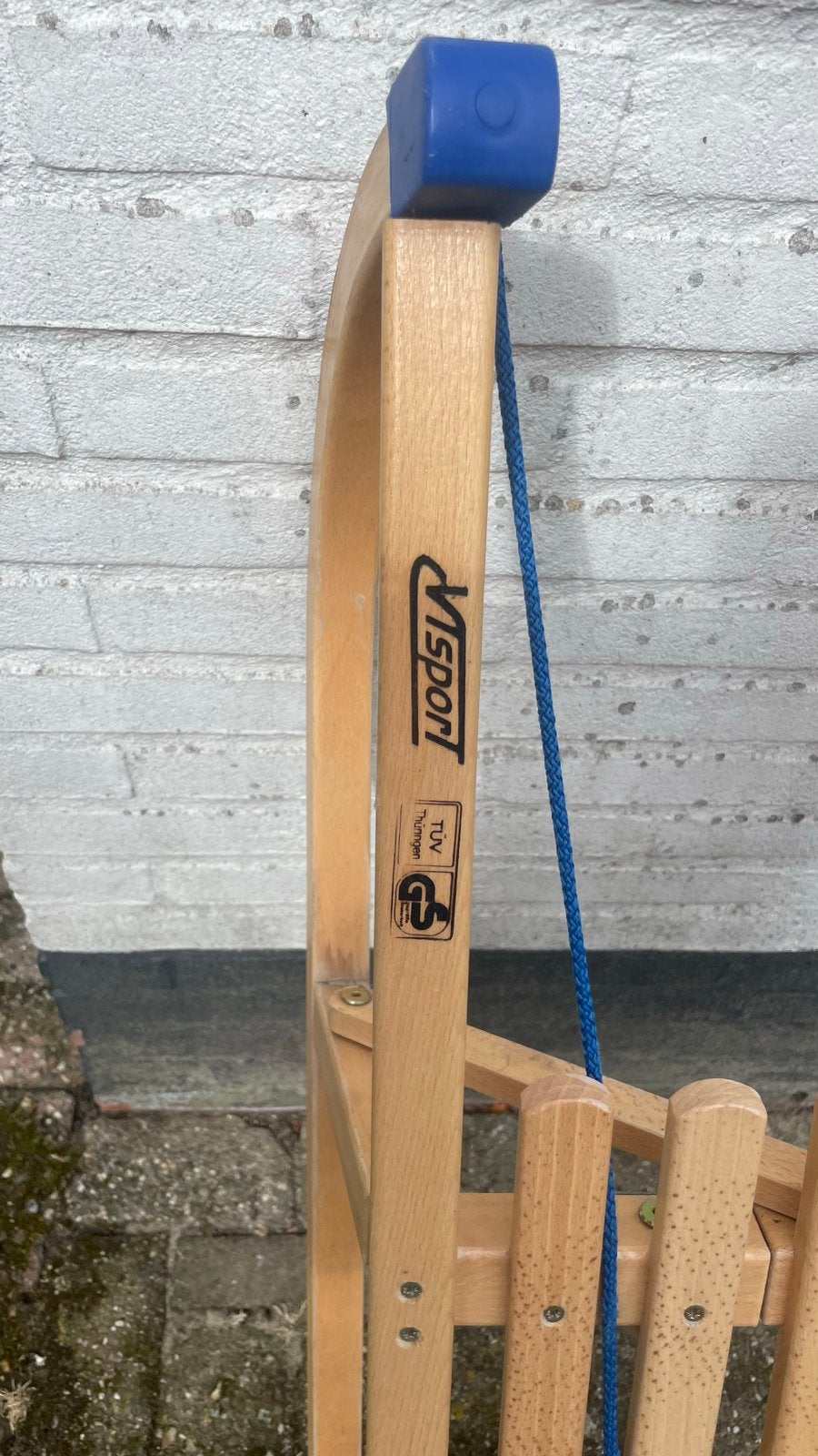 Houten slee met rugleuning - Visport, Kinderen en Baby's, Ophalen of Verzenden, Rugleuning, Gebruikt, Hout