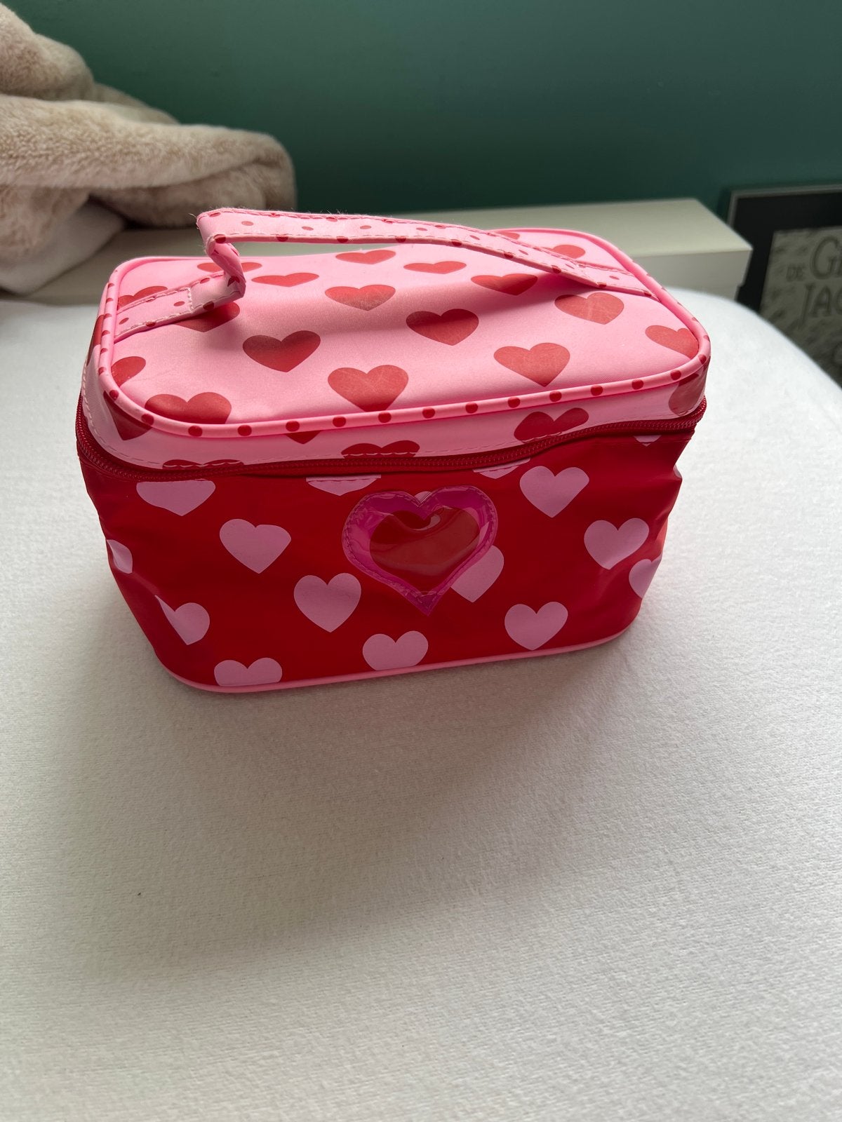 Leuke roze/rode make-up tas met hartjes, Ophalen of Verzenden, Gebruikt, Roze, Softcase