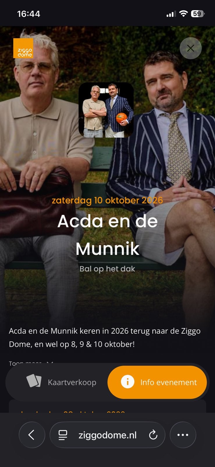 Acda en de Munnik 9 oktober, Tickets en Kaartjes, Concerten | Nederlandstalig, Twee personen, Oktober