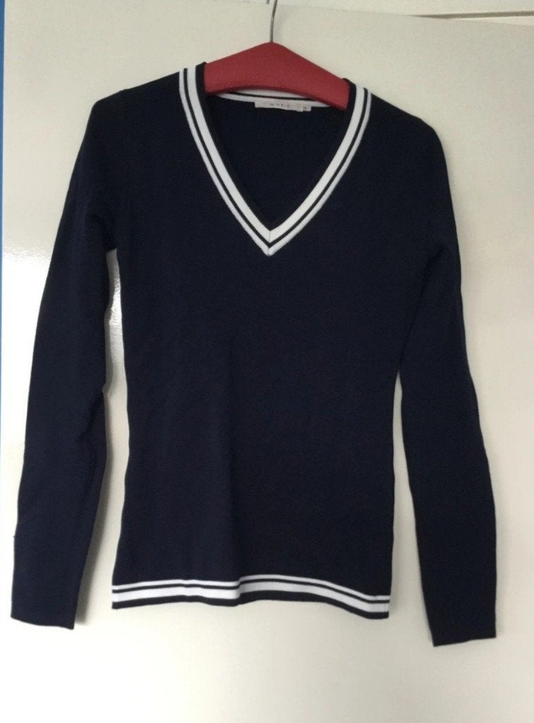 Stijlvolle Nikkie v-hals trui, donkerblauw, als maat M, Maat 38/40 (M), Blauw, Ophalen of Verzenden, Zo goed als nieuw