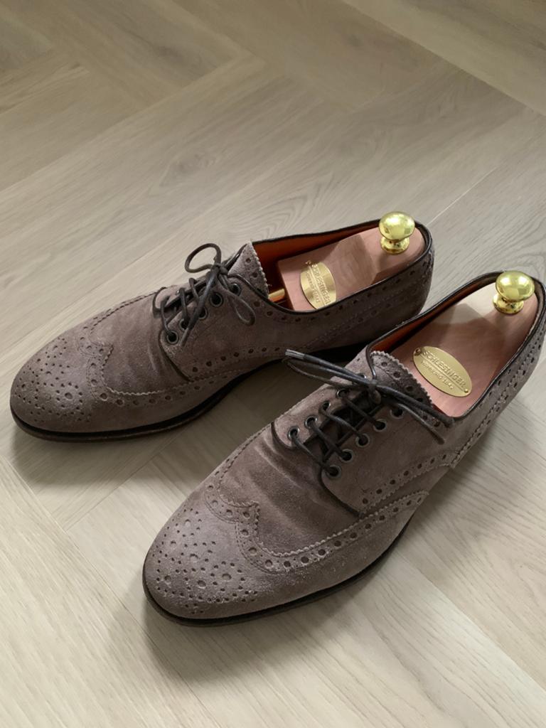 Santoni suede brogues maat 45 (10,5), Overige kleuren, Ophalen of Verzenden, Gedragen, Veterschoenen