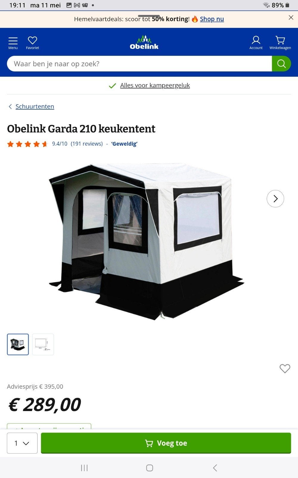 Te Koop Kooktent / Schuurtent, Caravans en Kamperen, Ophalen, Zo goed als nieuw