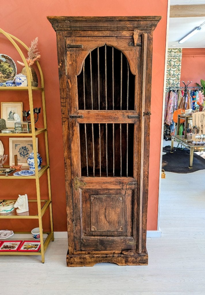 Antieke Koloniale Spijlenkast Teak, Ophalen of Verzenden
