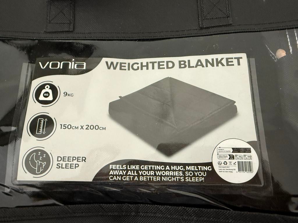 Vonia Verzwaringsdeken 9kg 150x200 cm bed Zwart beter slapen, Eenpersoons, Zwart, Ophalen of Verzenden, Deken of Dekbed