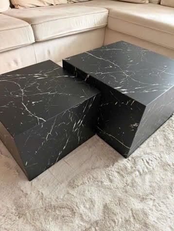 Jysk salontafel set - Zwart marmerlook, Huis en Inrichting, Ophalen, Kunststof, Gebruikt, Vierkant