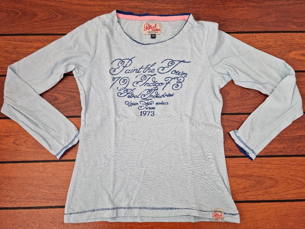 PETROL shirt maat 128 ** MOOI SHIRT **, Gebruikt, Petrol, Meisje, Ophalen of Verzenden