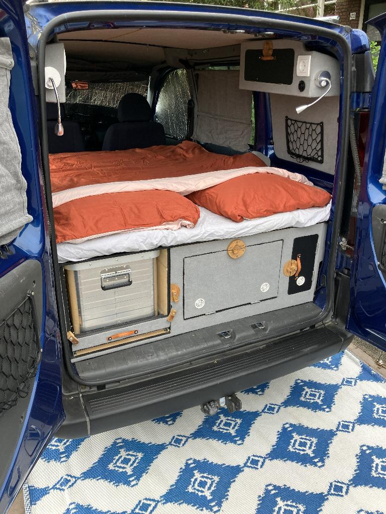 Fiat Doblo Mini Camper 1.6, benzine/Bed, elektra, voortent, Voorwielaandrijving, Doblo, 4 cilinders, Blauw