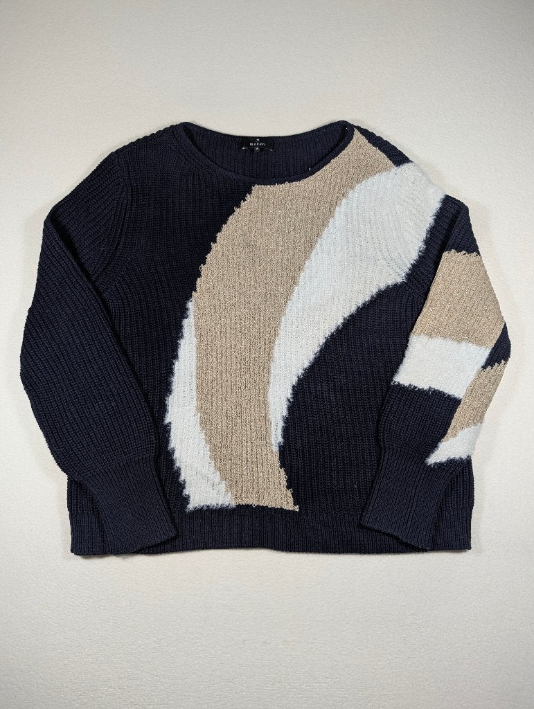 Monari gebreide trui 38  donkerblauw | lurex glitter fluffy, Ophalen of Verzenden, Zo goed als nieuw, Maat 38/40 (M), Blauw