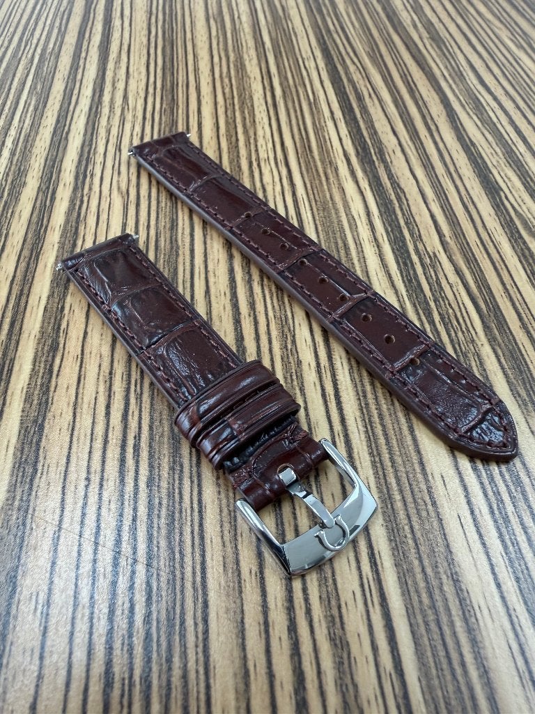 Omega leren horlogeband 18 mm NIEUW, zilveren Omega gesp, Overige merken, Leer, Polshorloge, Nieuw