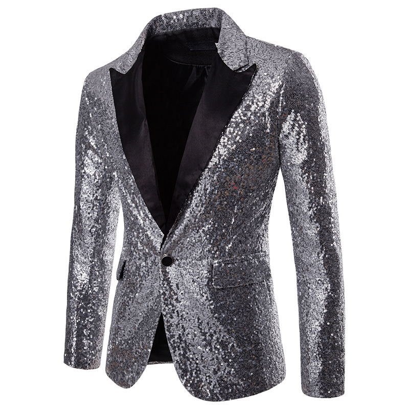 Heren zilveren glitter colbert mannen zilver blazer paillet, Verzenden, Nieuw, Overige maten, Zilver