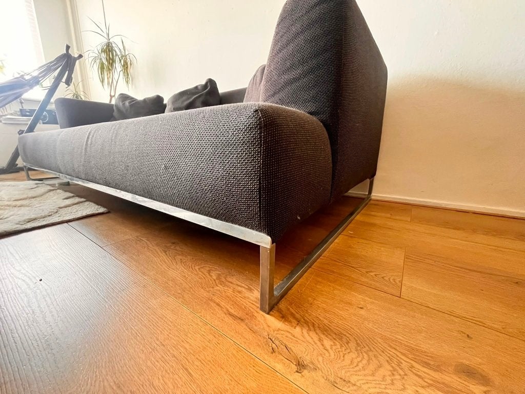 Italiaanse designbank met hocker – B&B Italia – Donkergrijs, Ophalen, Gebruikt, Hoekbank, Driepersoons