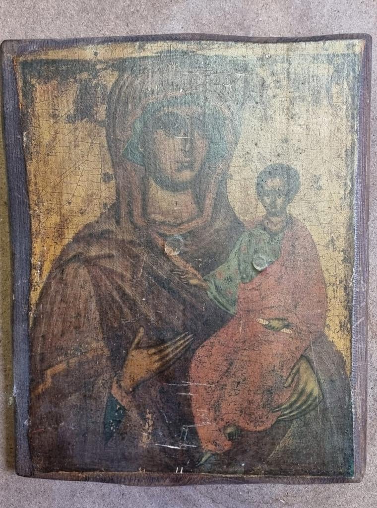 Antiek icoon Heilige Maria met Jezus, Ophalen of Verzenden