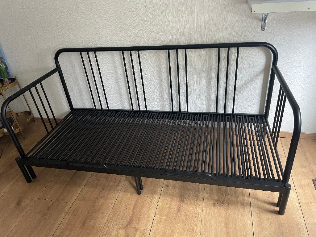 IKEA Fyresdal bedbank - Zwart metalen frame, Ophalen, Gebruikt, 90 cm, Tweepersoons