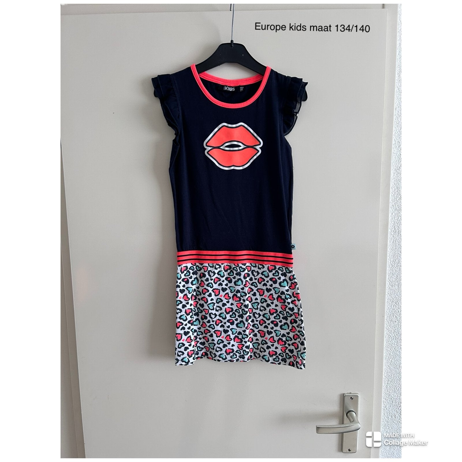Europe Kids Jurk met Lippenprint Maat 134/140, Ophalen of Verzenden, Gebruikt, Meisje, Jurk of Rok
