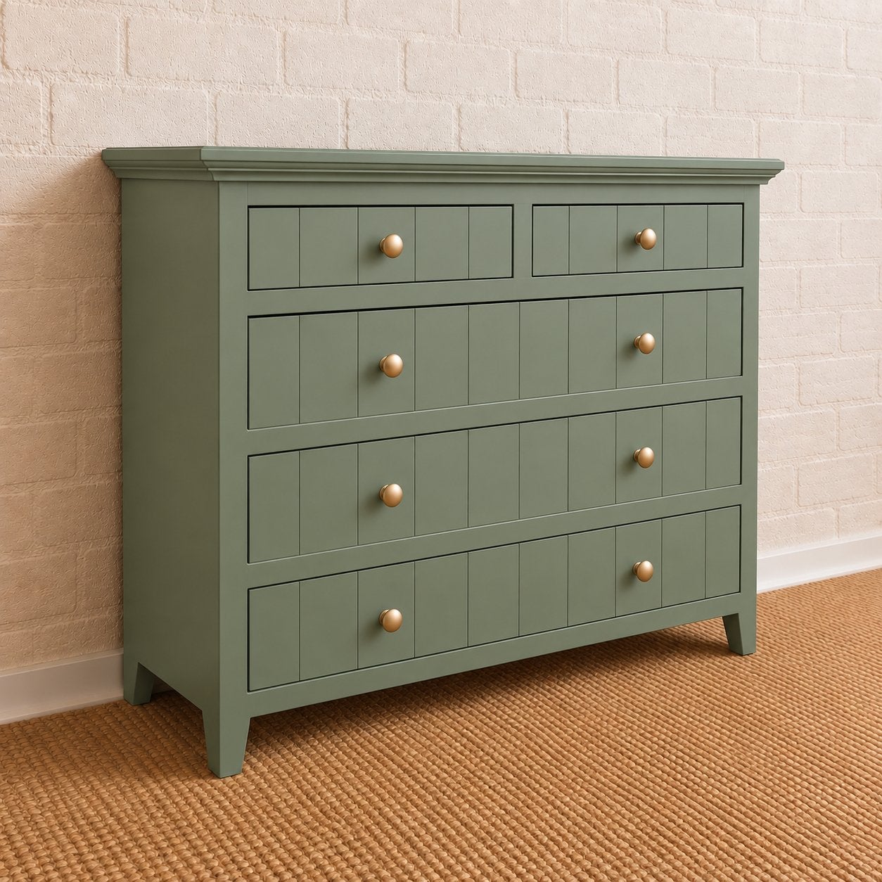 Foto 4 van Prachtige groene commode kast groen met goud knoppen