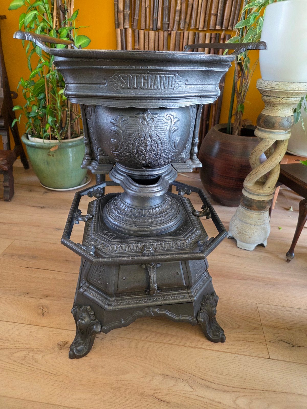 Antieke gietijzeren kachel 'Sougland' met oven type 442, Ophalen of Verzenden