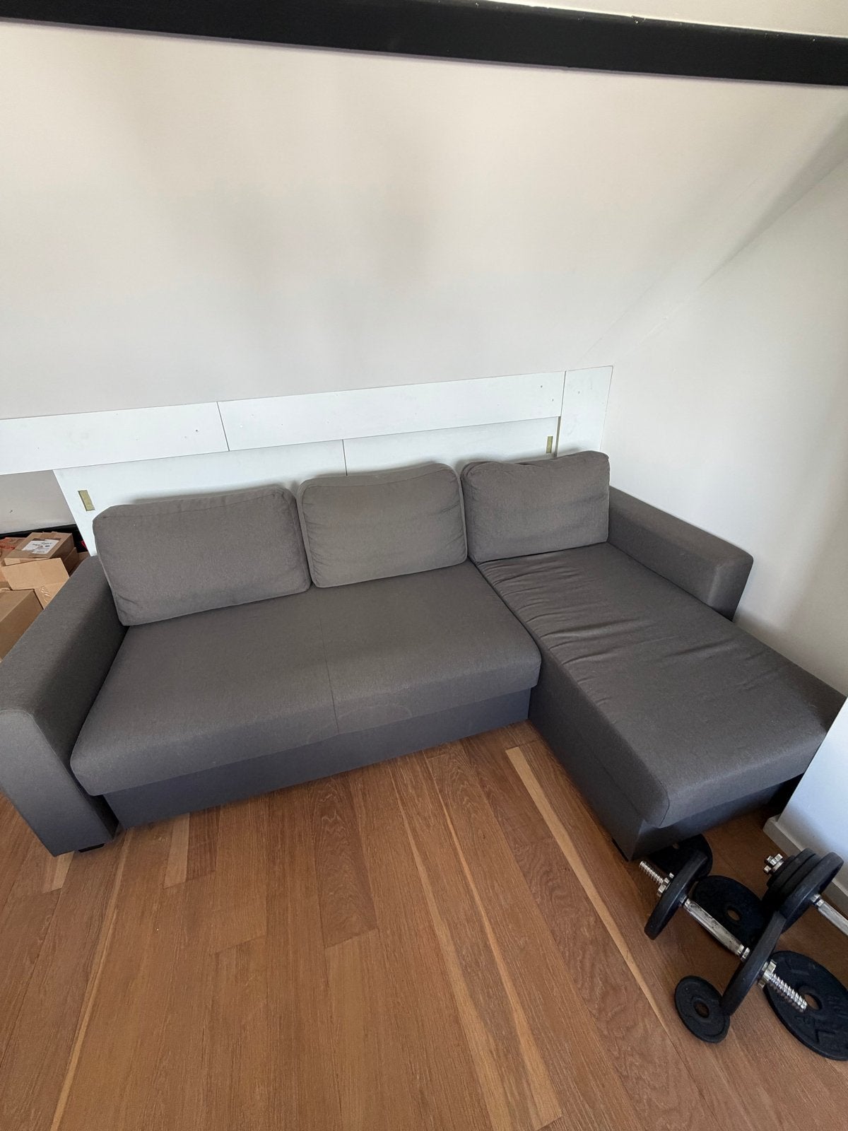 Grijze hoekbank met slaapfunctie (IKEA), Ophalen, Gebruikt, 100 tot 125 cm, Hoekbank