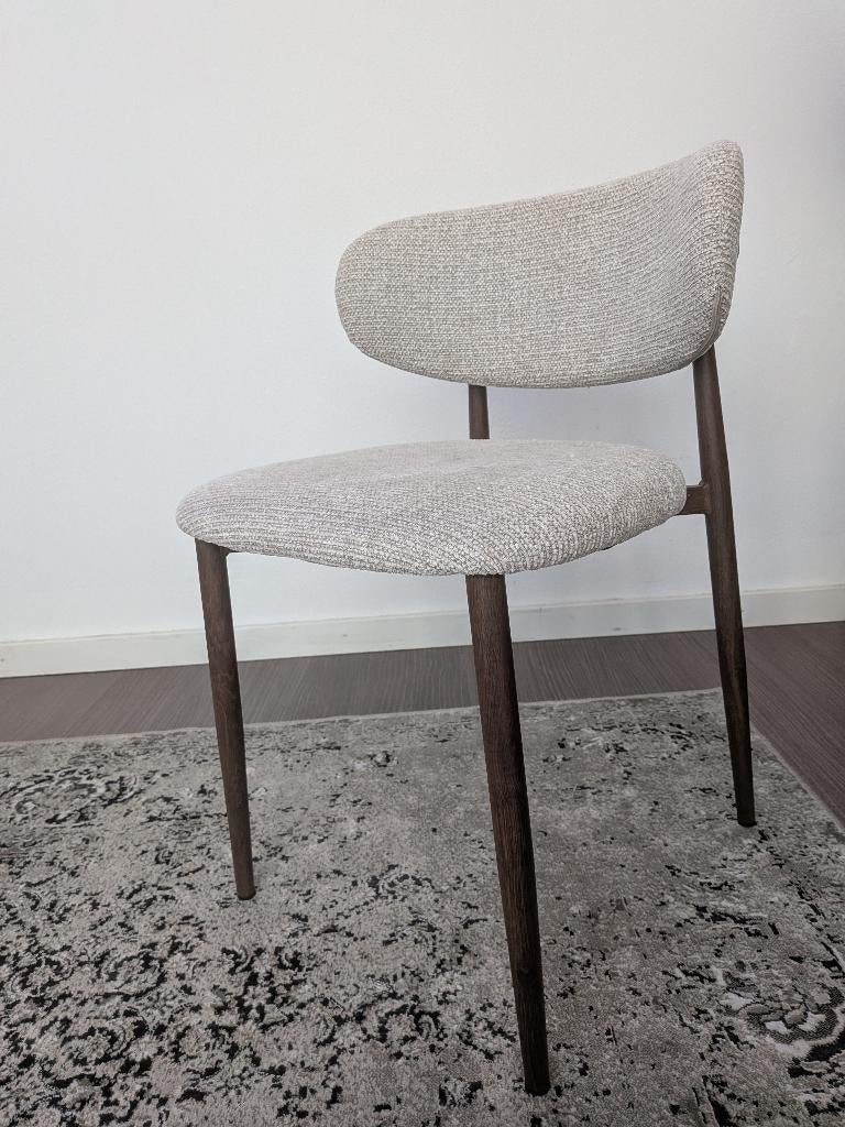 Eetkamerstoel - hout-look ijzer onderstel - beige bekleding, Huis en Inrichting, Stoelen, Ophalen, Overige kleuren, Modern, mid century