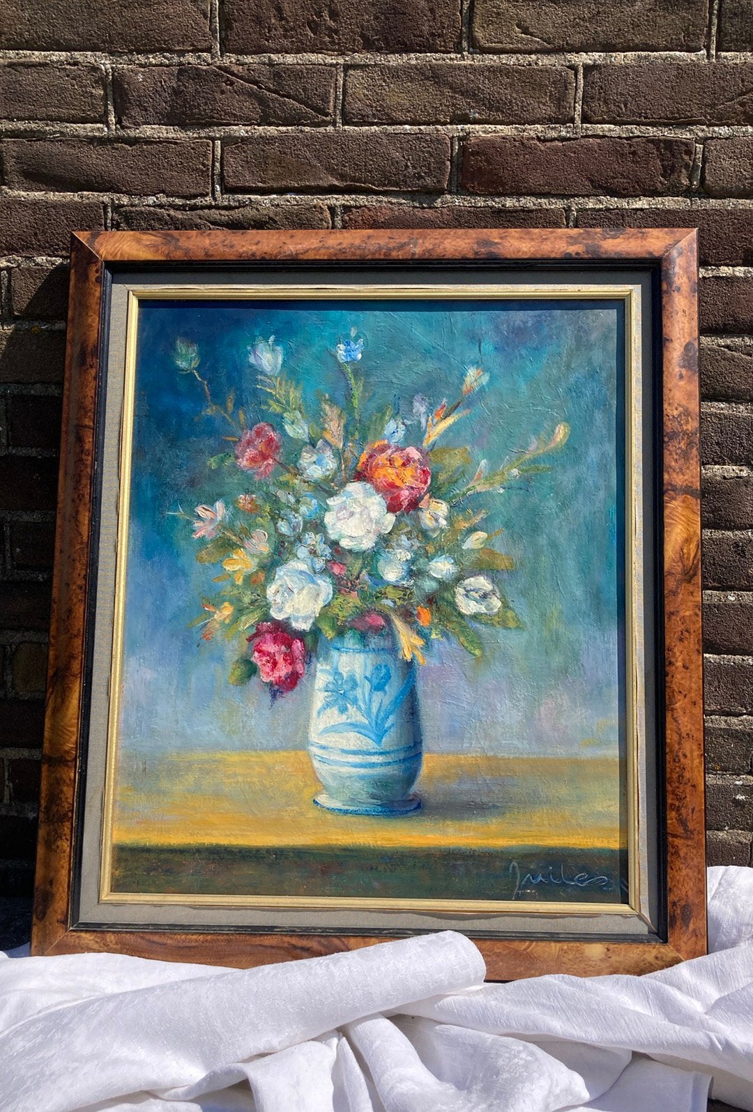 Bloemstilleven olieverf op doek, Ophalen