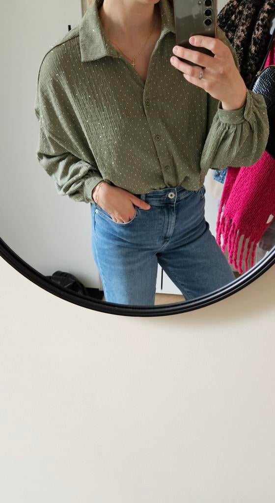 Leuke groene glitterblouse!, Maat 38/40 (M), Terstal, Nieuw, Ophalen of Verzenden