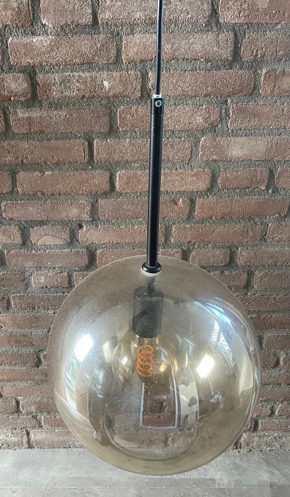 Vintage glazen design bol hanglamp (E27 fitting), Ophalen of Verzenden, Glas, Vintage, E27 (groot)