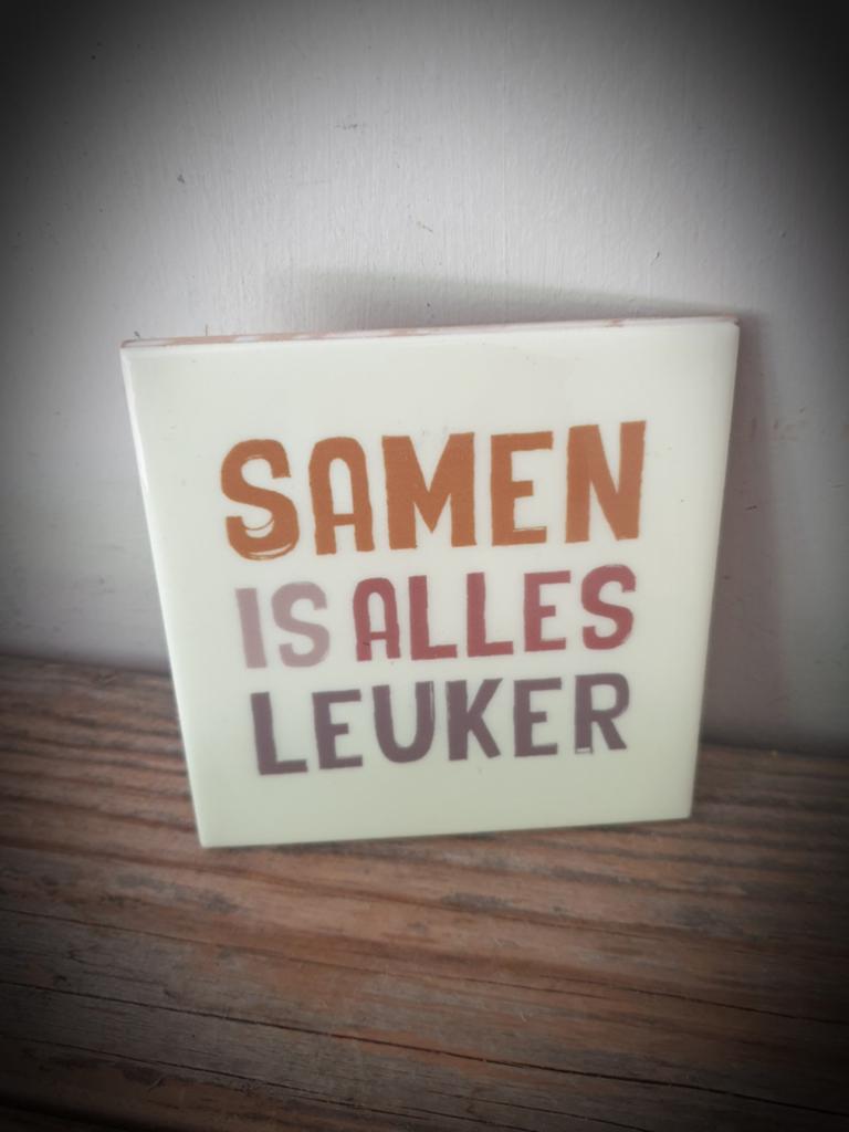 Tekst tegel met spreuk "Samen is alles leuker", Ophalen of Verzenden, Nieuw