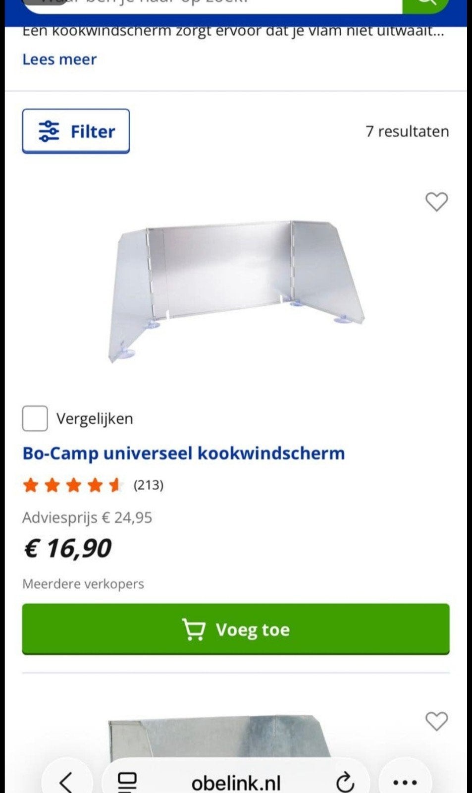 Bo-Camp universeel kookwindscherm - 2 weken gebruikt, Caravans en Kamperen, Kampeeraccessoires, Ophalen, Zo goed als nieuw