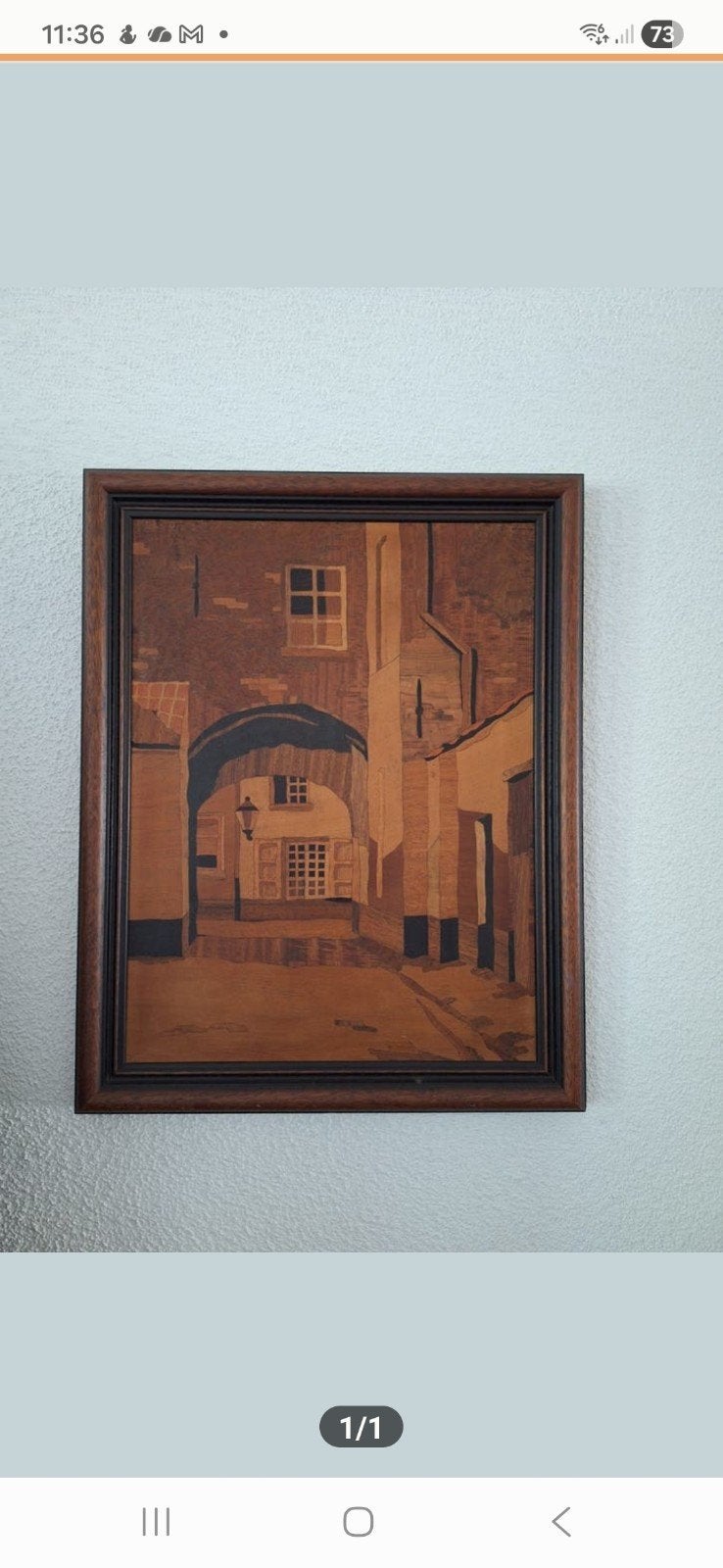 Uniek Houten Inlegwerk Schilderij - Stadsgezicht, Ophalen of Verzenden