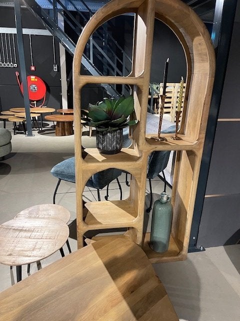 BOEKENKAST ROND tropisch hardhout 86cm breed voorraad, Vakkenkasten ROND tropisch hardhout 86cm breed voorraad, 1 of 2 laden, Nieuw