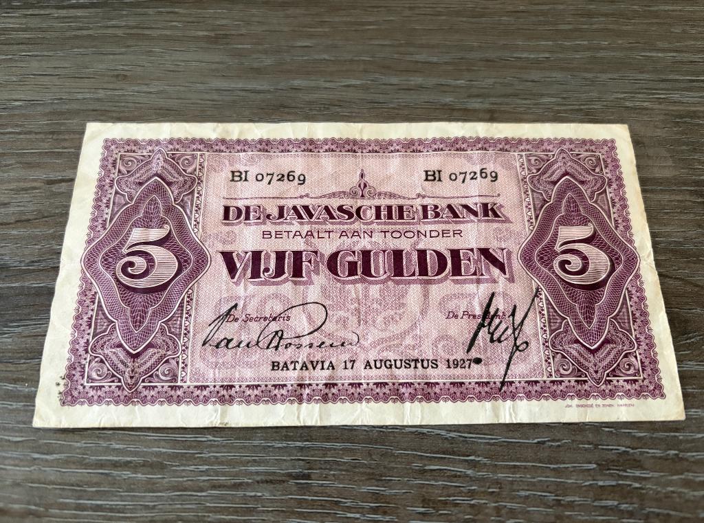 Biljet 5 gulden Nederlands-Indië, 1927 - horizontale handt., Postzegels en Munten, Bankbiljetten | Nederland, Ophalen of Verzenden