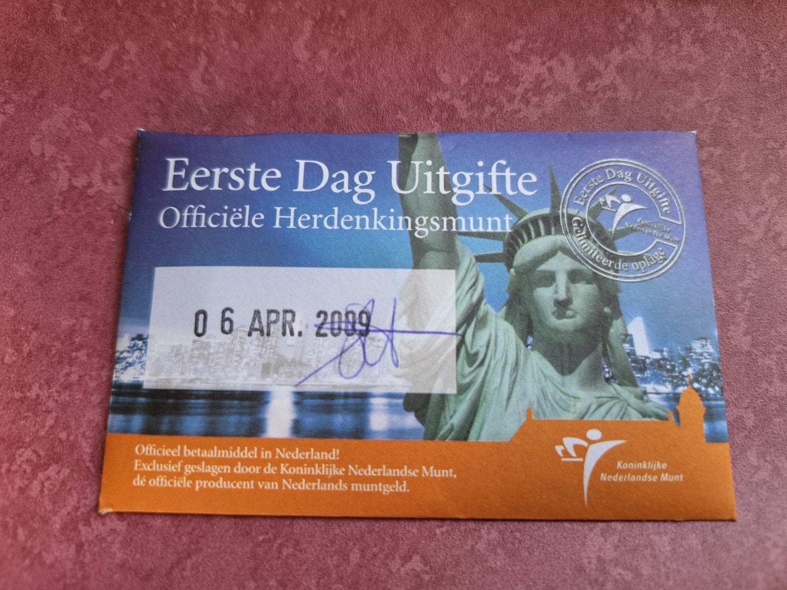 1ste Dag Uitgifte coincard Manhattan Vijfje 2009, Ophalen of Verzenden, Overige landen, 5 euro