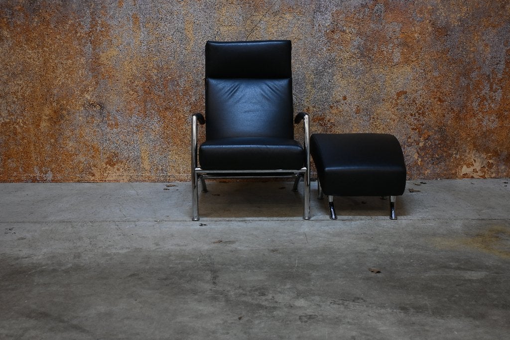 ZGANieuw zwarte leren Leolux Helical design fauteuil, Leolux, Leolux, 75 tot 100 cm, Ophalen of Verzenden