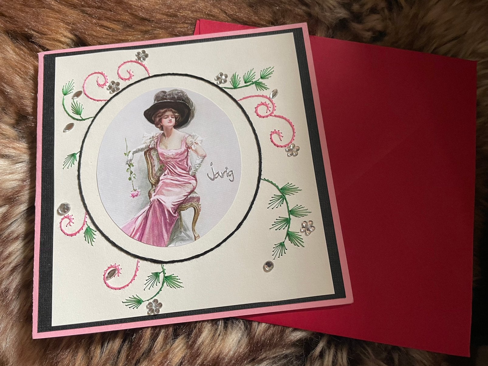Handgemaakte geborduurde kaart, Hobby en Vrije tijd, Ophalen of Verzenden, Nieuw, Man of Vrouw