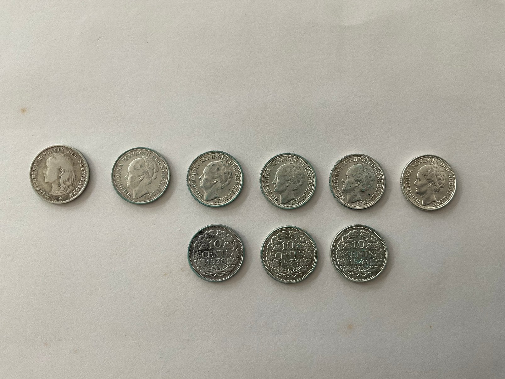 9 ZILVEREN 10 CENT - DUBBELTJES - WILHELMINA 1897-1941, Zilver, Ophalen of Verzenden, 10 cent, Koningin Wilhelmina