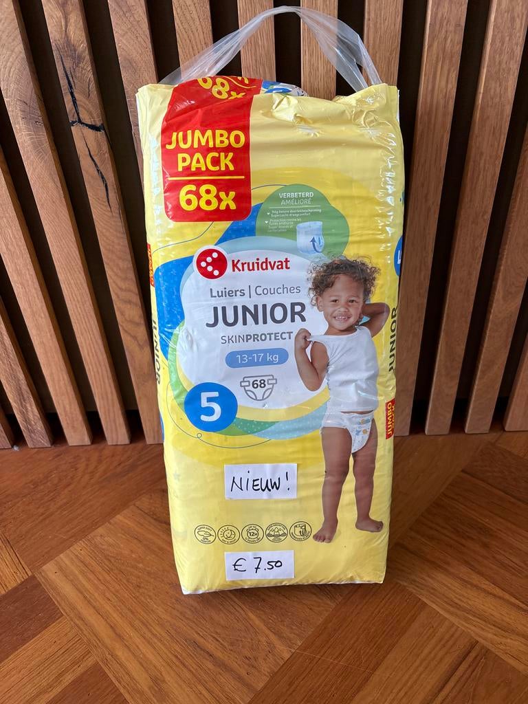 Kruidvat Luiers Junior Maat 5 (13-17 kg) - Jumbo Pack 68x, Ophalen of Verzenden, Nieuw