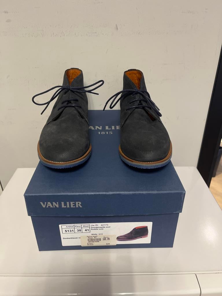 Van Lier suède veterschoenen - Maat 41 - Donkerblauw, Van lier, -, Blauw, -