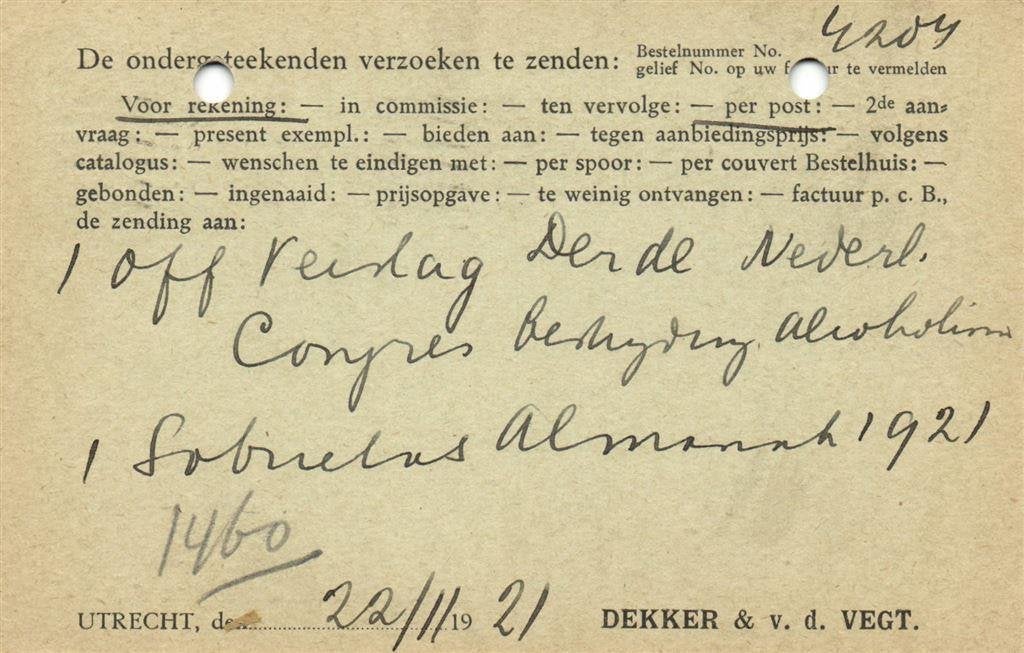 Dekker + v.d. Vegt, Utrecht - 11.1921 - bestelkaart, Ophalen of Verzenden, Briefkaart