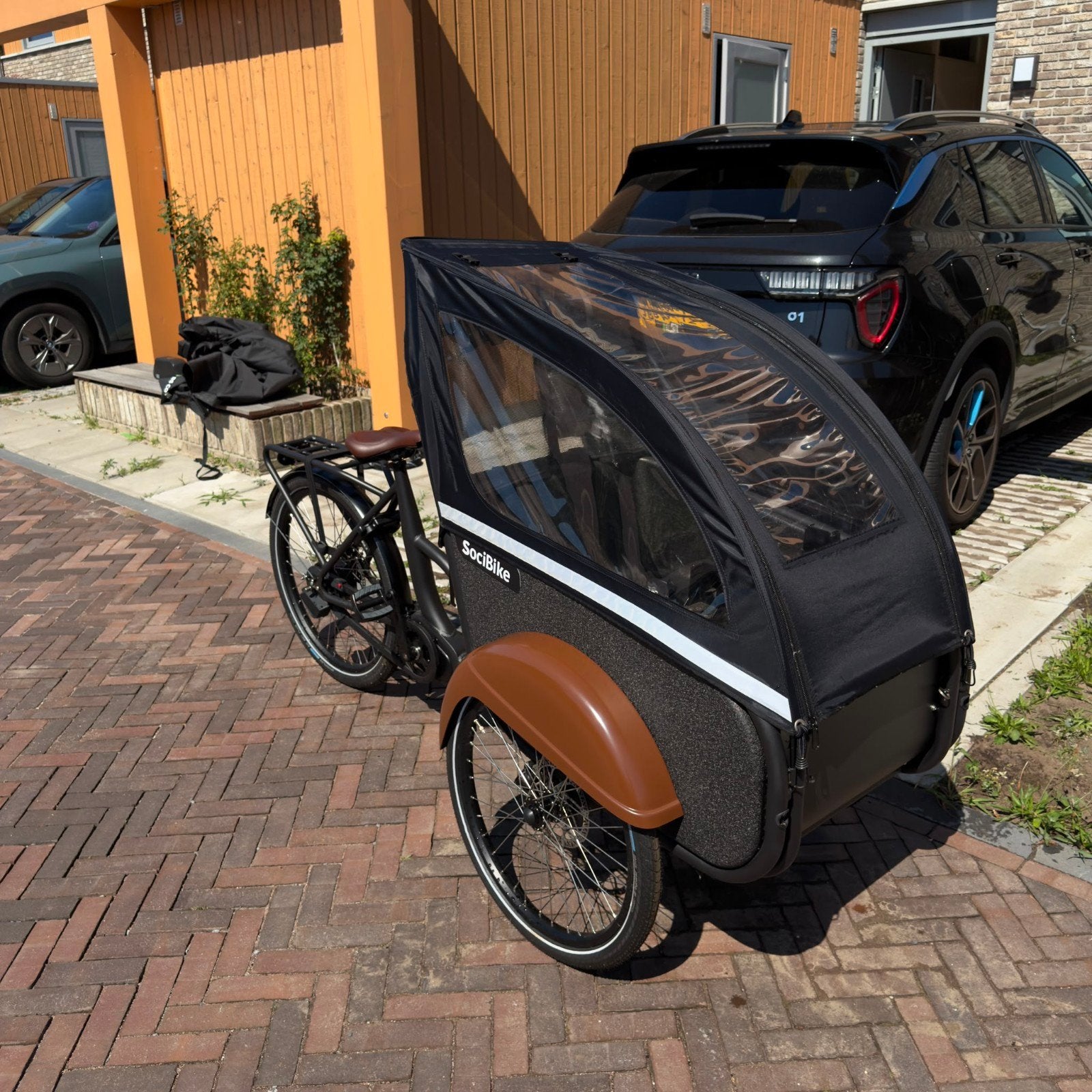 Bakfiets SociBike Compact, Fietsen en Brommers, Fietsen | Bakfietsen, Huif, Nieuw, 2 kinderen, Schijfrem