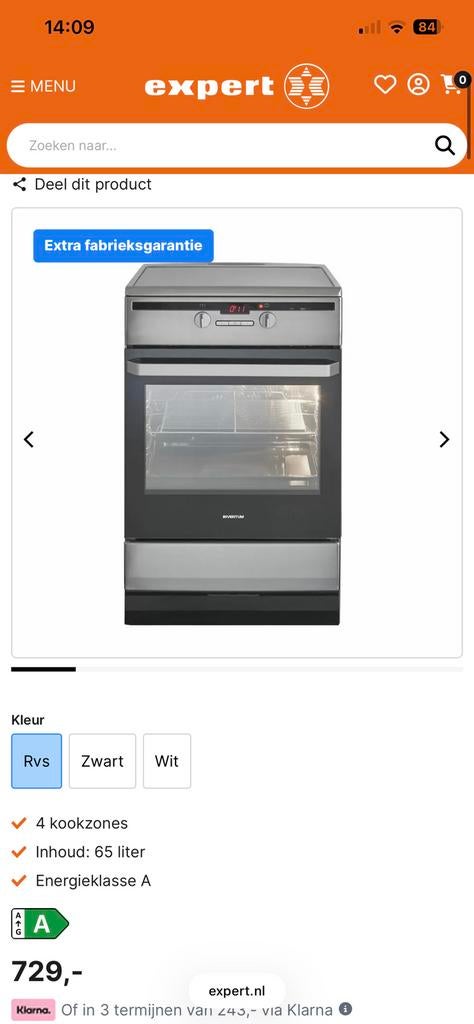 Inventum inductie fornuis VFI6042RVS – ZGAN– 60 cm, Ophalen, Zo goed als nieuw