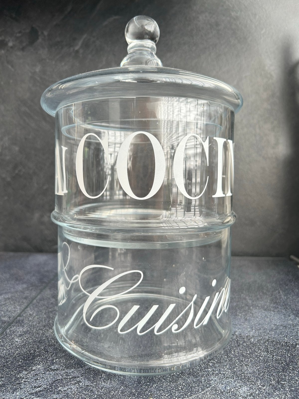 Glazen voorraadpot met deksel - Riviera Maison 2-laags, Glas, Ophalen of Verzenden, Zo goed als nieuw, Voorraadpot