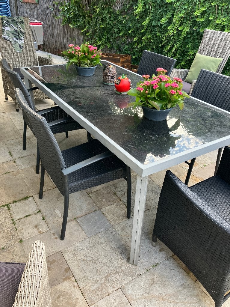 5 stoelen en tuin tafel, Tuin en Terras, Tuinsets en Loungesets, Ophalen, 5 zitplaatsen, Gebruikt, Aluminium