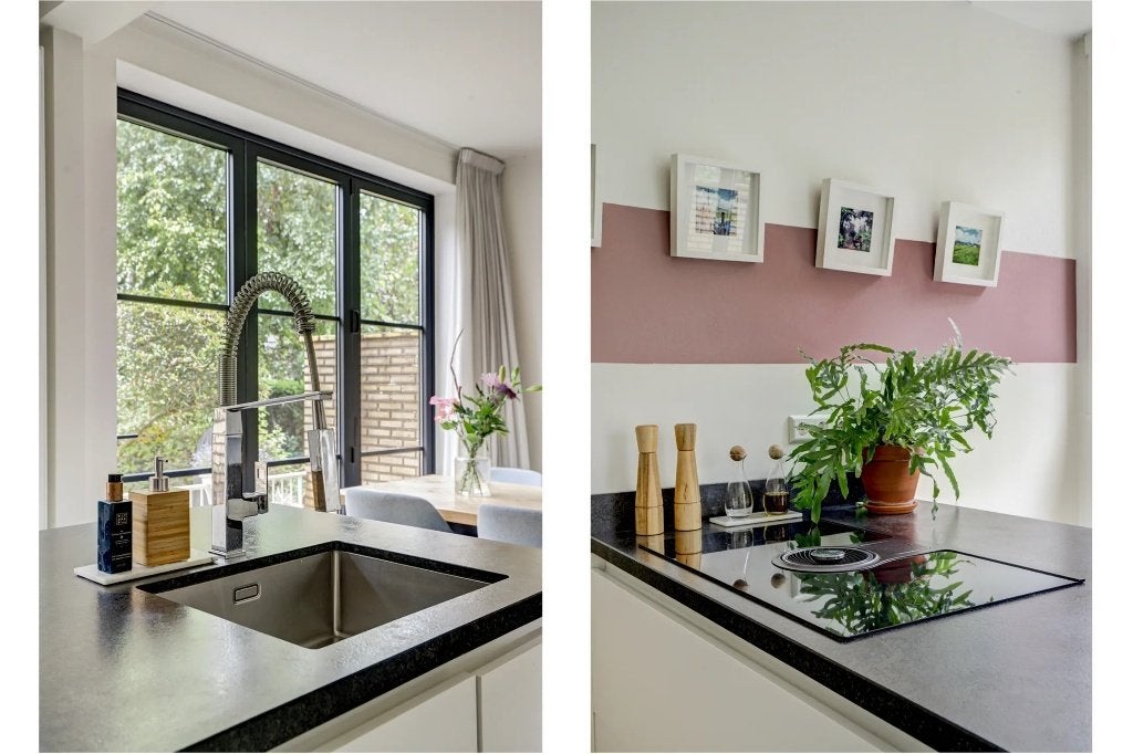 Moderne mat witte eilandkeuken incl Siemens/AEG GEDEMONTEERD, Wit, Overige typen, Graniet of Steen, Ophalen of Verzenden