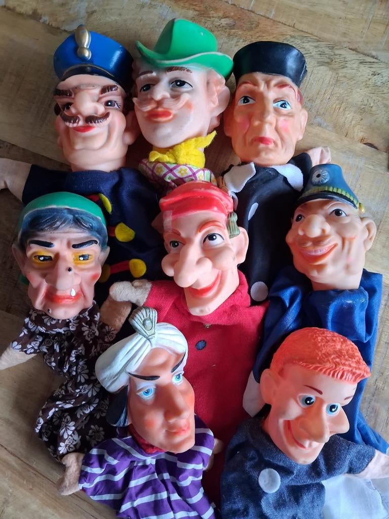Set van 8 vintage poppenkastpoppen, Ophalen of Verzenden, Overige typen