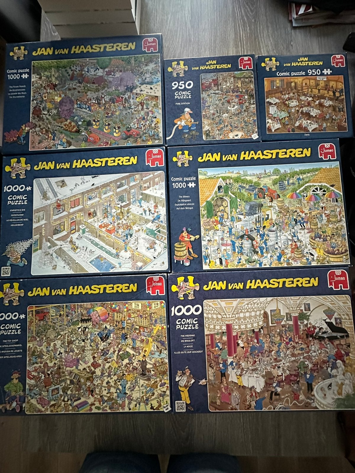 Te koop 7 Jan van Haasteren puzzels, Ophalen, 500 t/m 1500 stukjes, Zo goed als nieuw